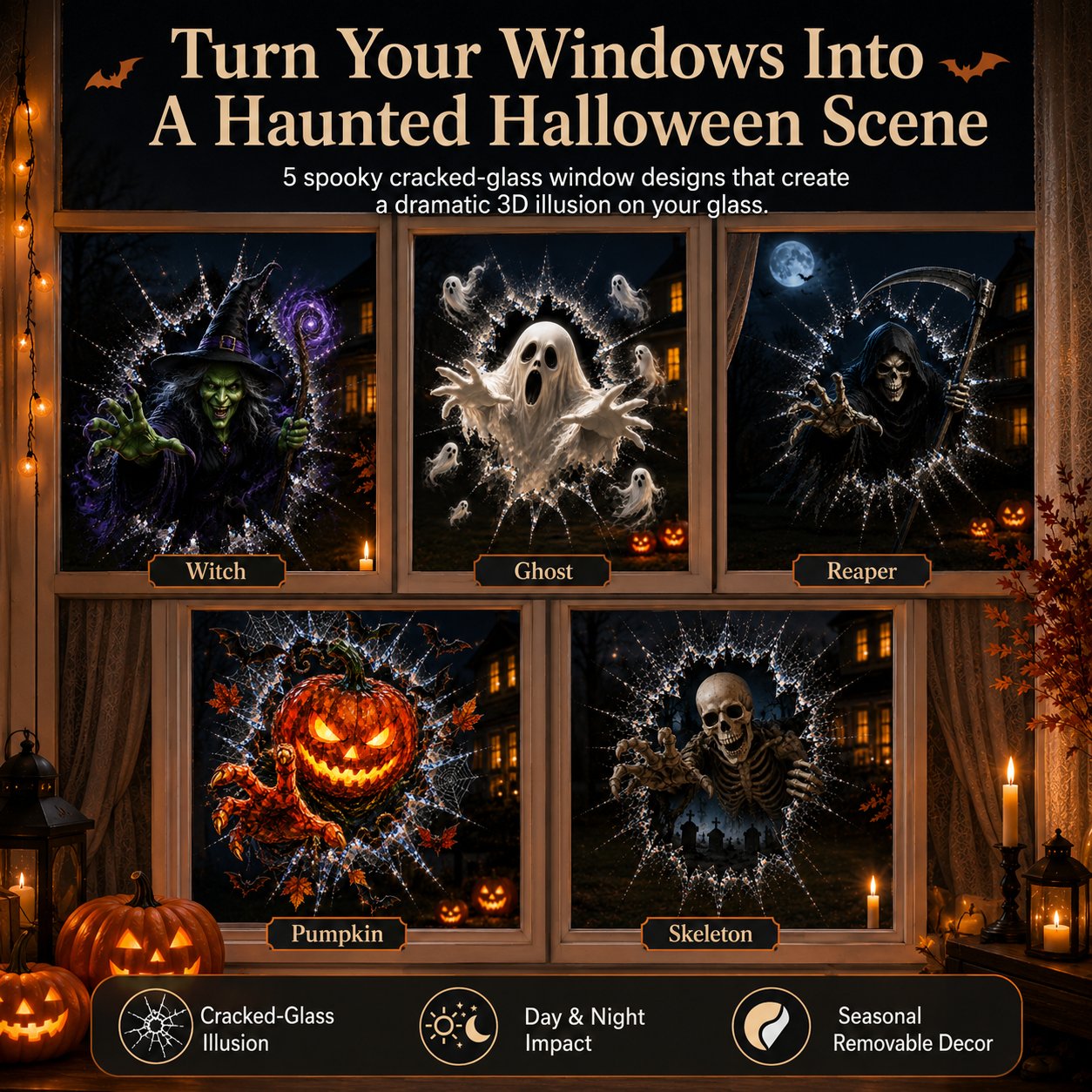 3D Crack Glass Spooky Decorations for a Haunted Halloween Scene