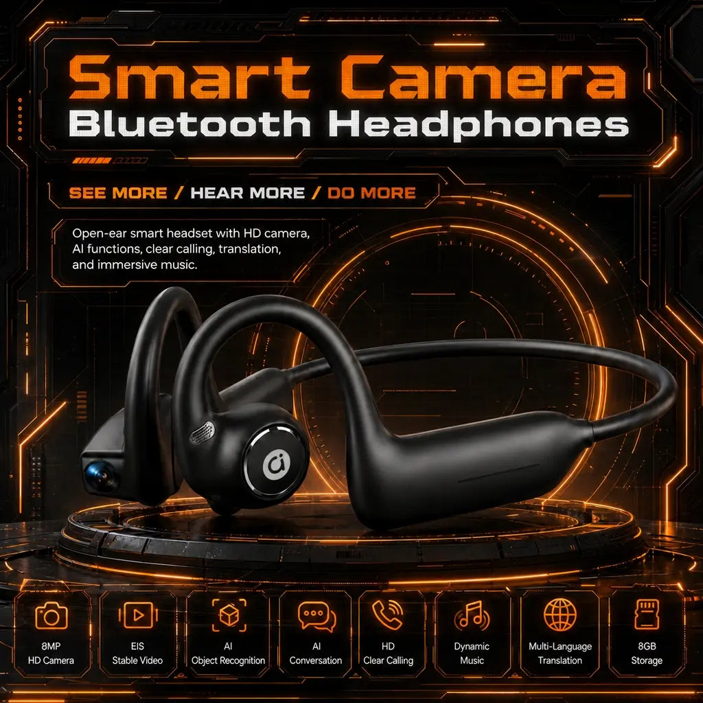 G206 On-Ear Wireless Bluetooth Headset - Audio Device with 8MP EIS Stabilized Camera, First-Person Perspective, Waterproof Headphones