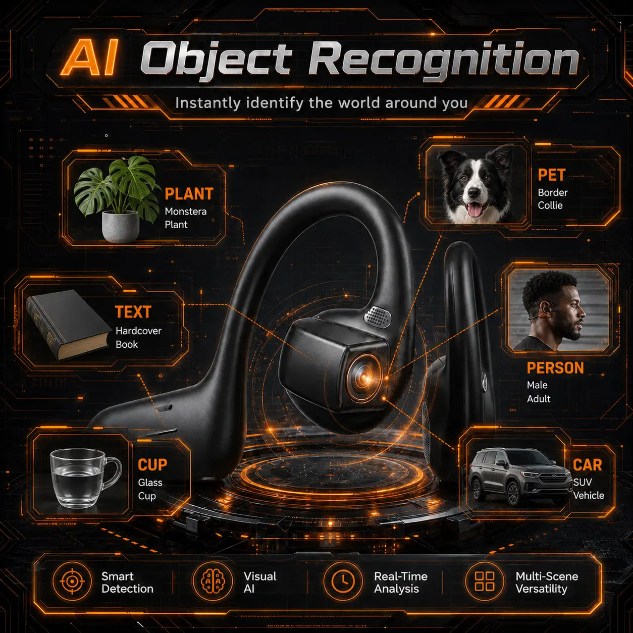 G206 On-Ear Wireless Bluetooth Headset - Audio Device with 8MP EIS Stabilized Camera, First-Person Perspective, Waterproof Headphones