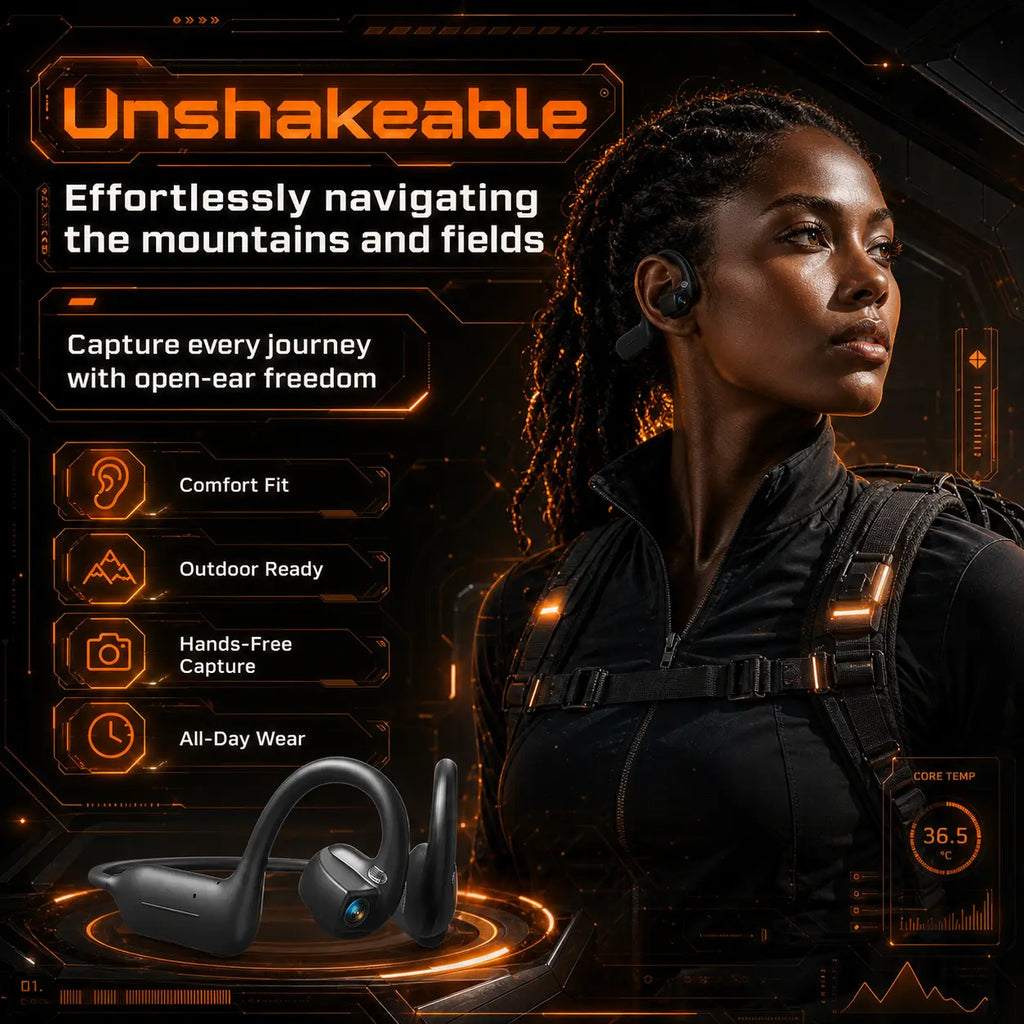 G206 On-Ear Wireless Bluetooth Headset - Audio Device with 8MP EIS Stabilized Camera, First-Person Perspective, Waterproof Headphones