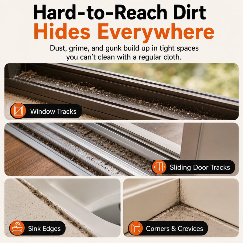 🧹 2-in-1 Window Track Cleaner With Deep Gap Brush & Scraper