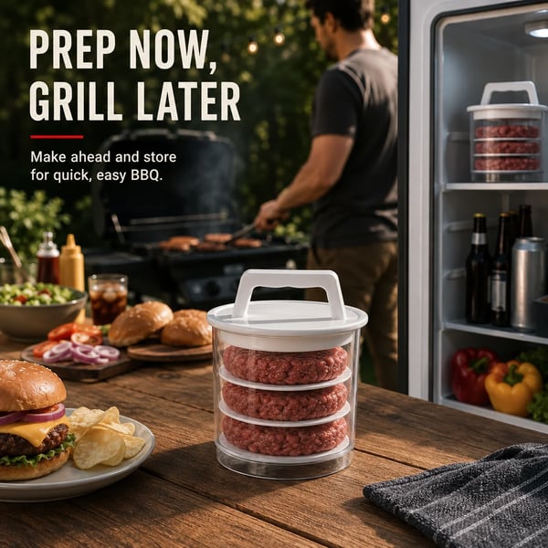 Non-Stick Burger Mold Shaper with Freezer Storage Container - 12-Piece Set with 8-Layer Plastic Discs