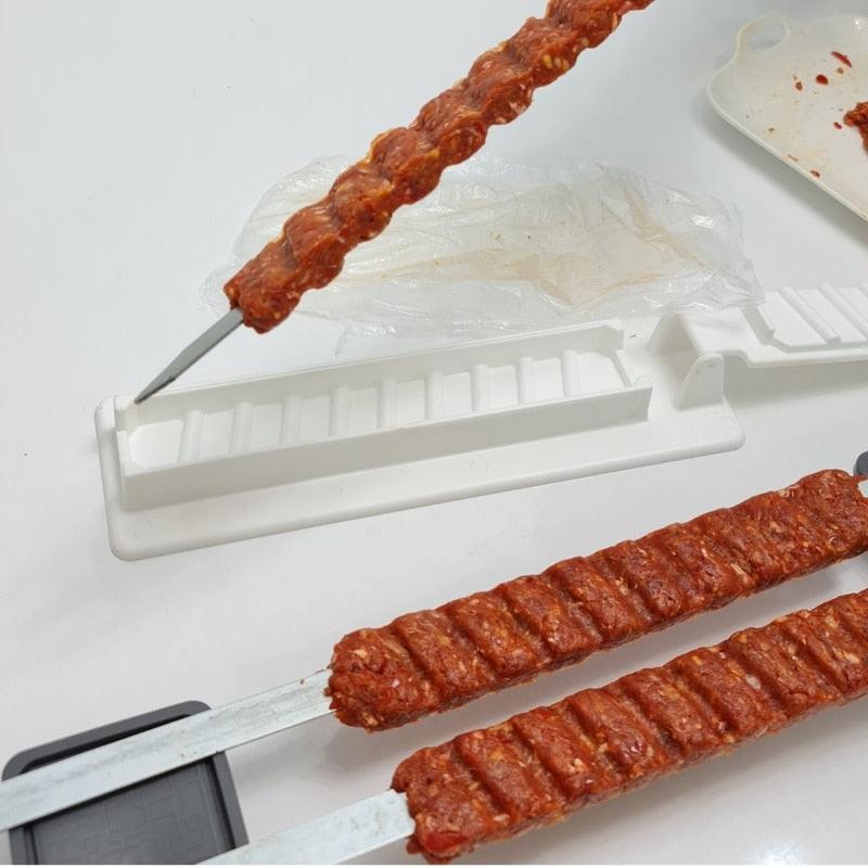 Skewers Kebab Maker Grill Barbecue Stringer Box Machine Beef Meat Vegetables Grill Outdoor BBQ Gadget Useful BBQ Accessories Non-Sticky Barbecue Manual Skewer Press Food Grade Grill Kitchen Accessories