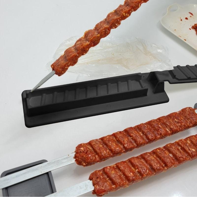 Skewers Kebab Maker Grill Barbecue Stringer Box Machine Beef Meat Vegetables Grill Outdoor BBQ Gadget Useful BBQ Accessories Non-Sticky Barbecue Manual Skewer Press Food Grade Grill Kitchen Accessories