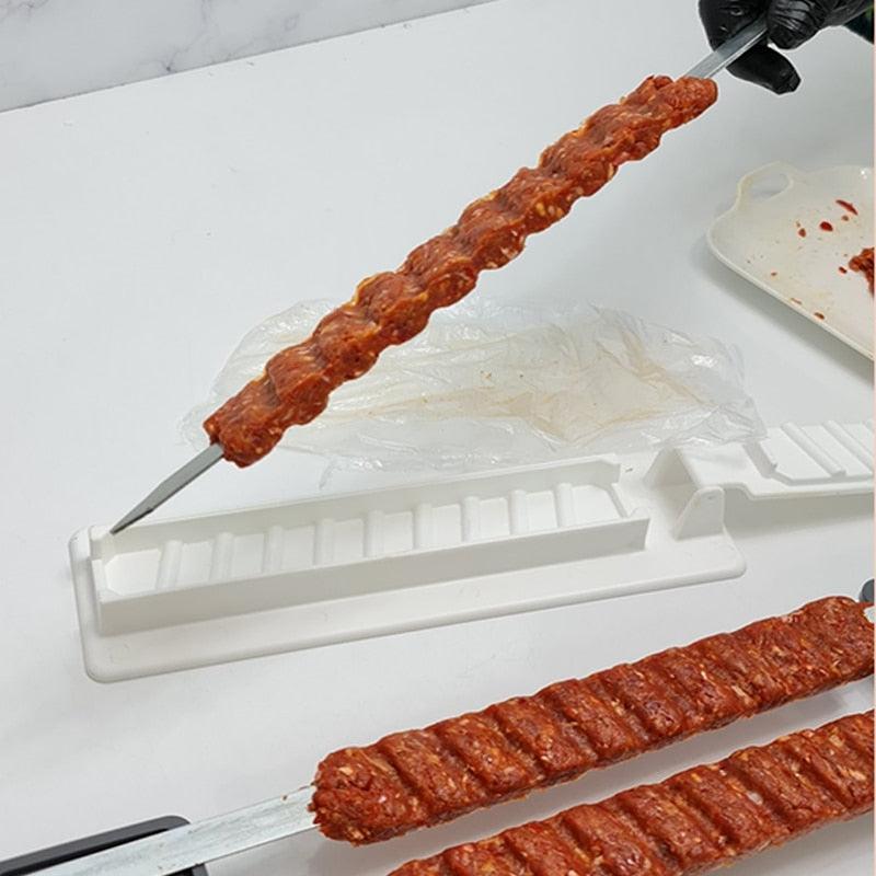 Skewers Kebab Maker Grill Barbecue Stringer Box Machine Beef Meat Vegetables Grill Outdoor BBQ Gadget Useful BBQ Accessories Non-Sticky Barbecue Manual Skewer Press Food Grade Grill Kitchen Accessories