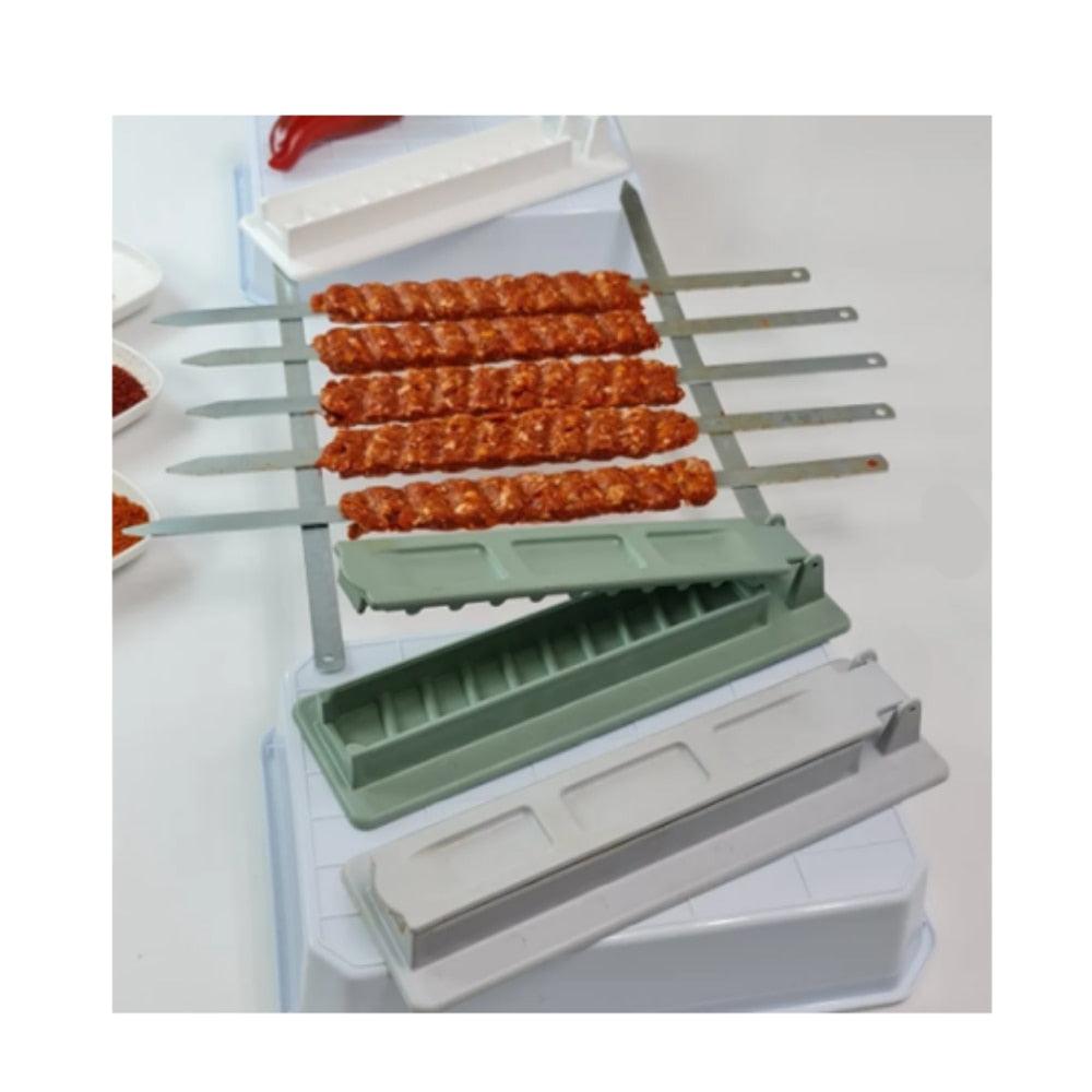 Skewers Kebab Maker Grill Barbecue Stringer Box Machine Beef Meat Vegetables Grill Outdoor BBQ Gadget Useful BBQ Accessories Non-Sticky Barbecue Manual Skewer Press Food Grade Grill Kitchen Accessories